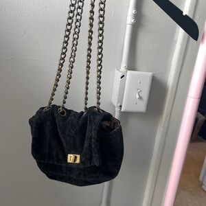 Black velvet chain crossbody purse